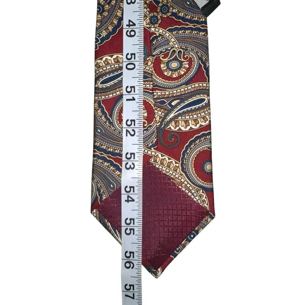 Christian Dior Monsieur Paisley Print Navy Red Silk Vintage Tie